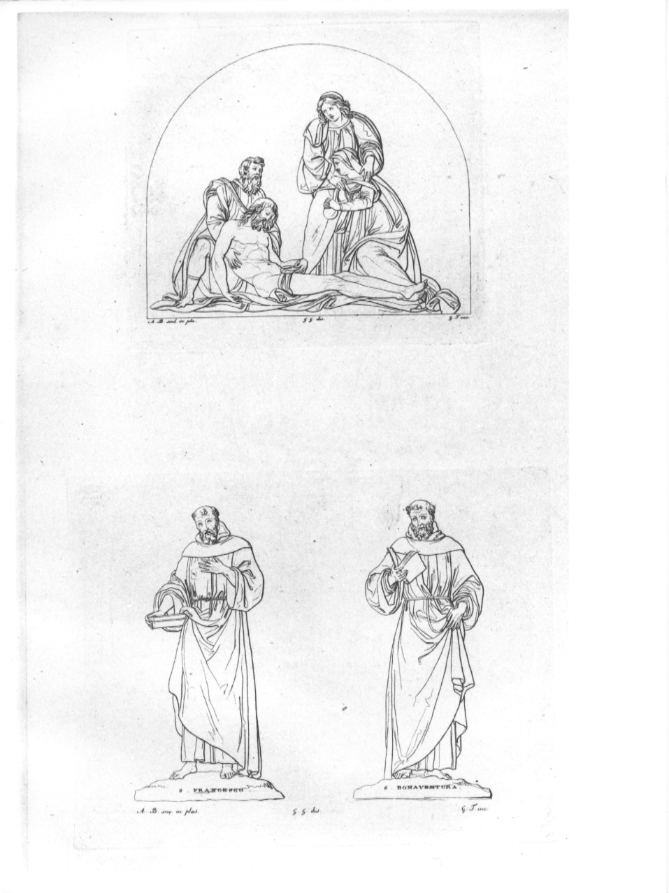 compianto sul Cristo morto / San Francesco / San Bonaventura (stampa, serie) di Guizzardi Giuseppe, Tomba Giulio, Begarelli Antonio (sec. XIX)