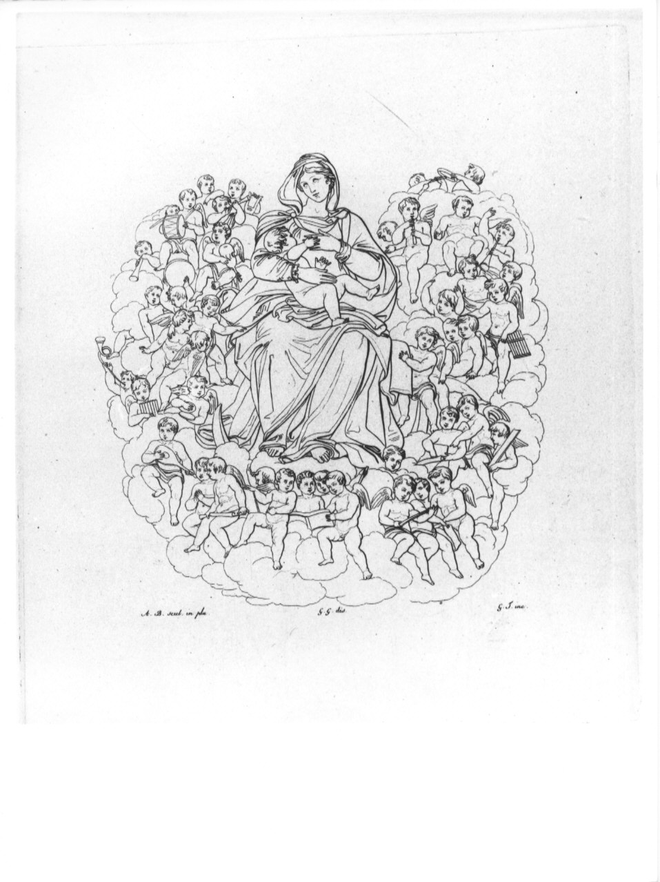 Madonna con Bambino e angeli (stampa, serie) di Guizzardi Giuseppe, Tomba Giulio, Begarelli Antonio (sec. XIX)