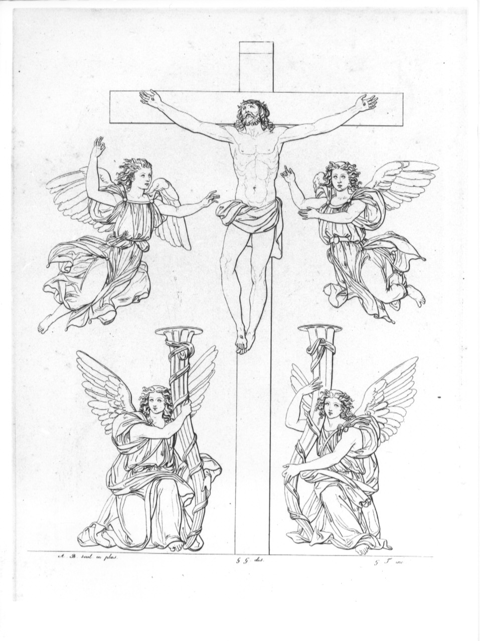 Cristo crocifisso con angeli (stampa, serie) di Guizzardi Giuseppe, Tomba Giulio, Begarelli Antonio (sec. XIX)