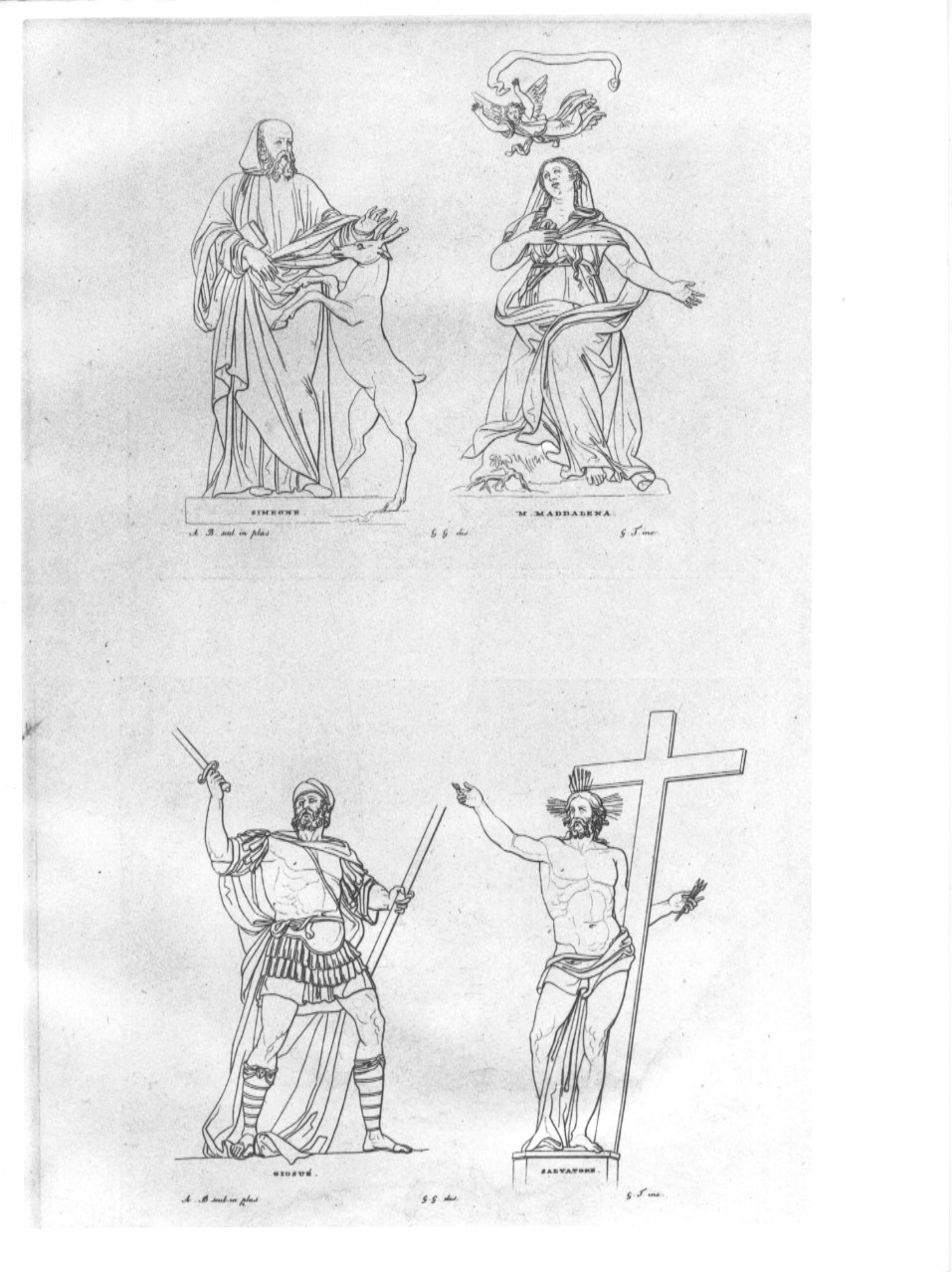 San Simeone / Santa Maria Maddalena / Giosuè / Salvatore, San Simeone / Santa Maria Maddalena / Giosuè / Cristo risorto (stampa, serie) di Guizzardi Giuseppe, Tomba Giulio, Begarelli Antonio (sec. XIX)