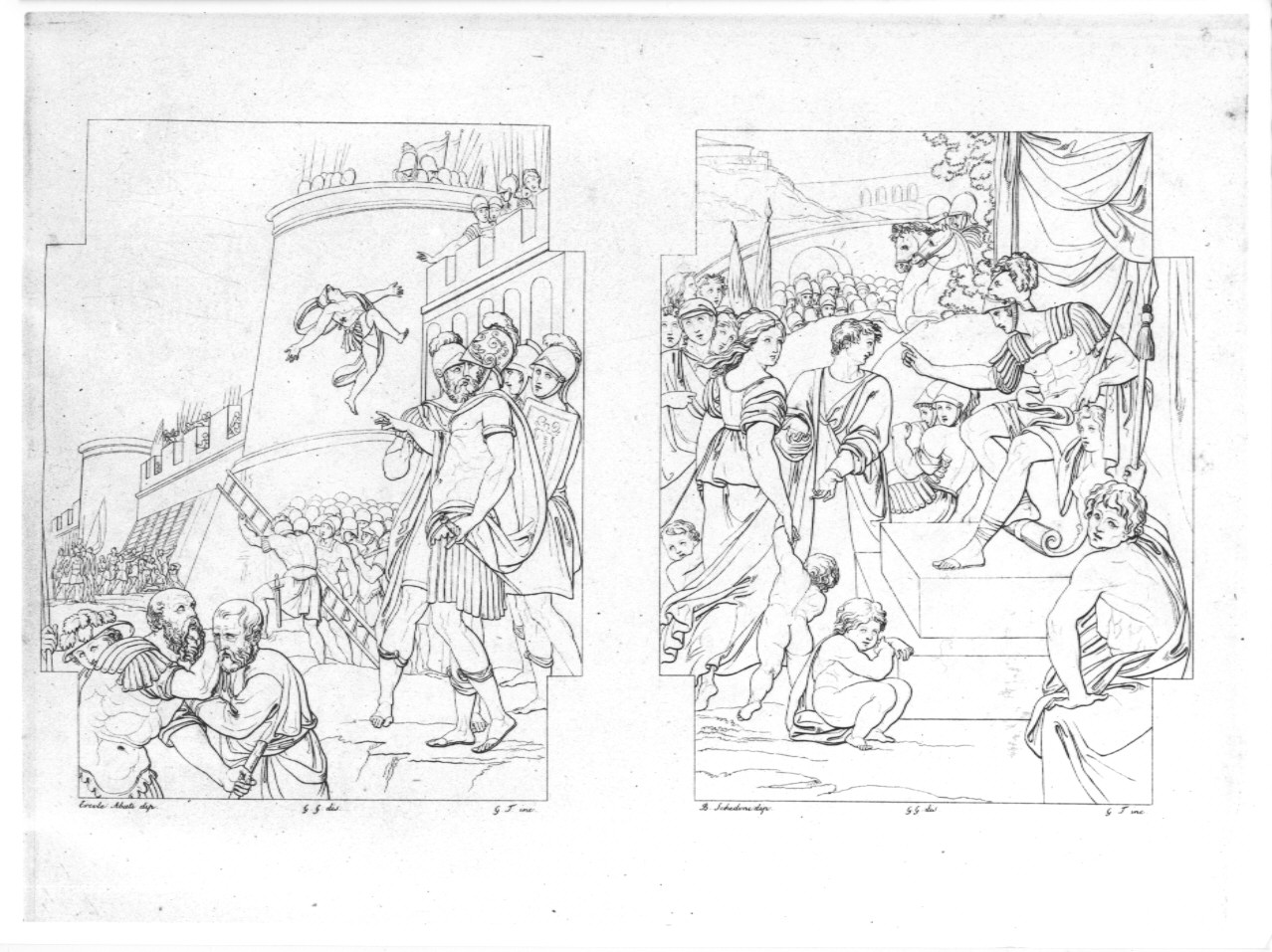 scena di battaglia (stampa, serie) di Guizzardi Giuseppe, Tomba Giulio, Dell'Abate Ercole, Schedoni Bartolomeo (sec. XIX)