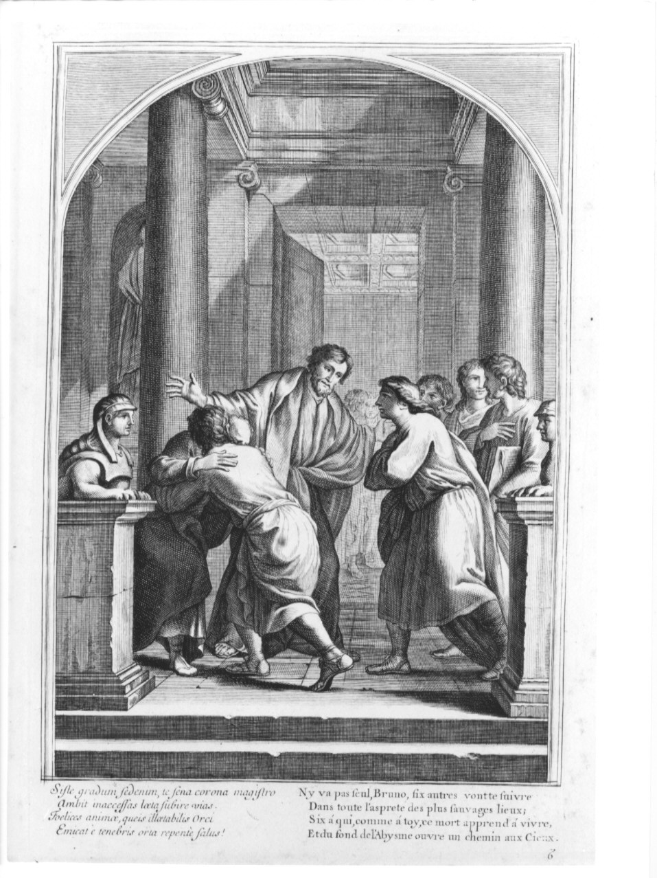 San Bruno presso il vescovo San Ugo di Chateauneuf, episodi della vita di San Bruno (stampa, serie) di Chavueau François, Simmoneau, Sueur Eustache Le (sec. XIX)
