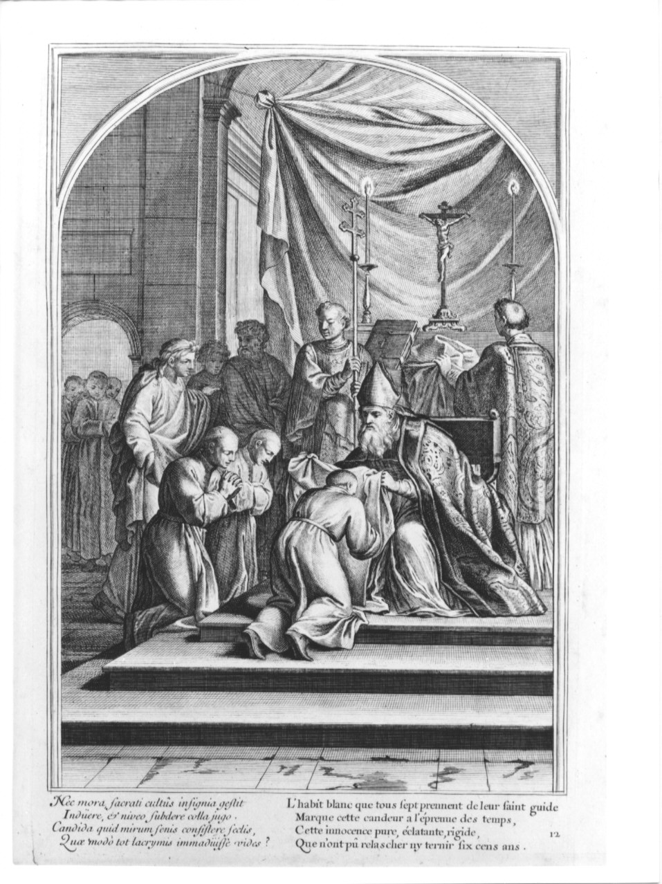 San Bruno veste l'abito monastico, episodi della vita di San Bruno (stampa, serie) di Chavueau François, Simmoneau, Sueur Eustache Le (sec. XIX)