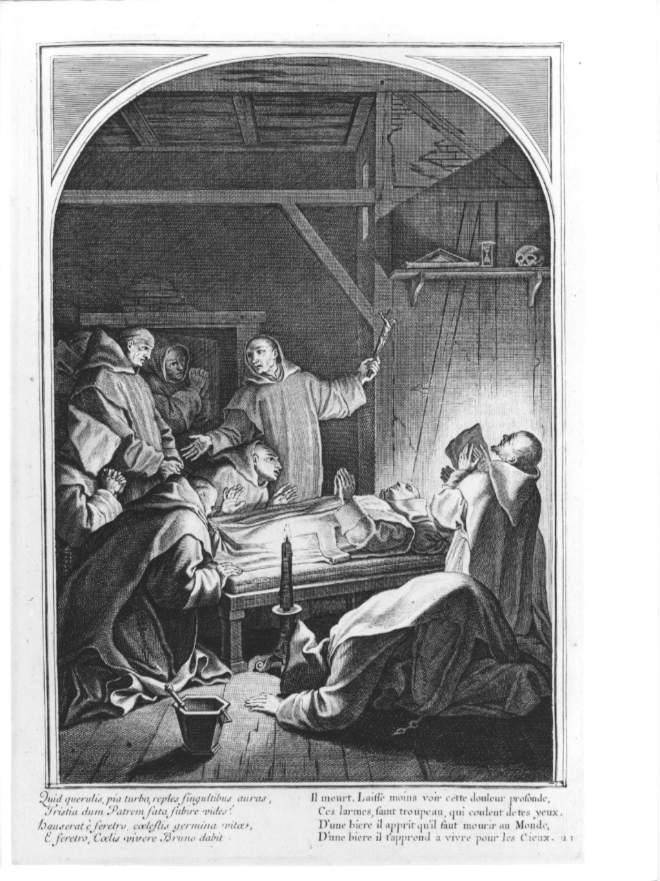 morte di San Bruno (stampa, serie) di Chavueau François, Simmoneau, Sueur Eustache Le (sec. XIX)