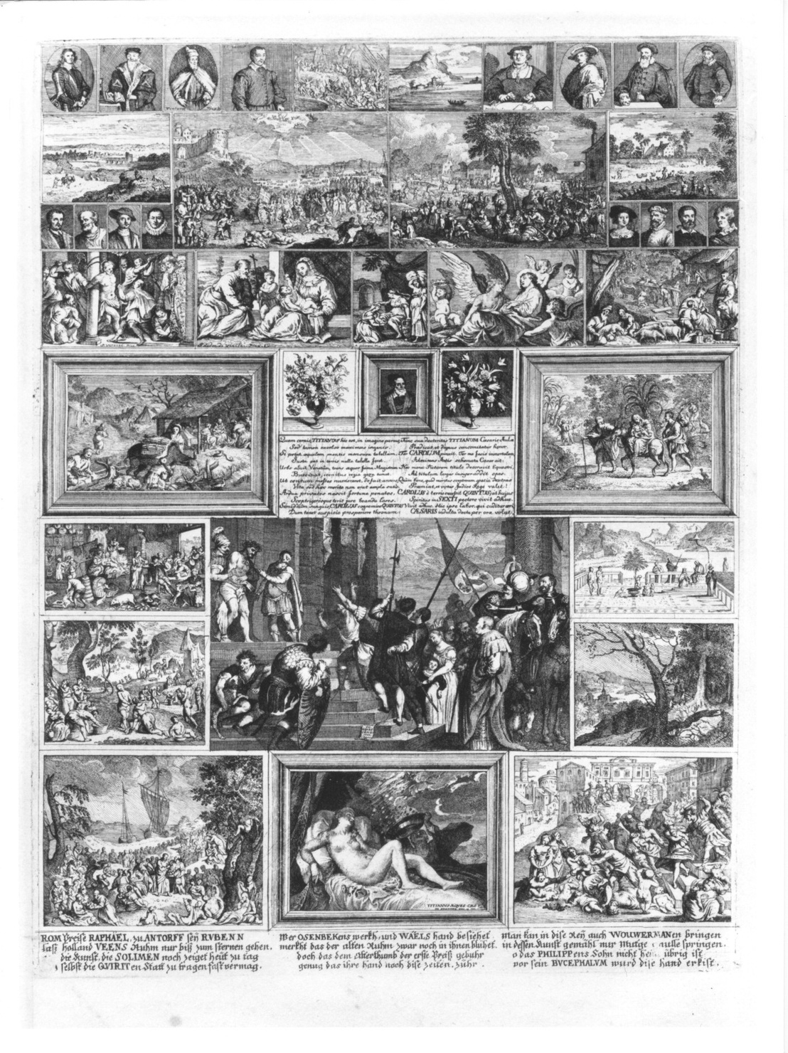 interno di palazzo con quadri (stampa, serie) di De Stampart Francisco, De Prenner Antonio (sec. XVIII)