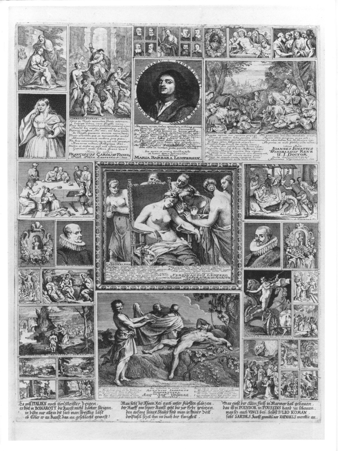 interno di palazzo con quadri (stampa, serie) di De Stampart Francisco, De Prenner Antonio (sec. XVIII)