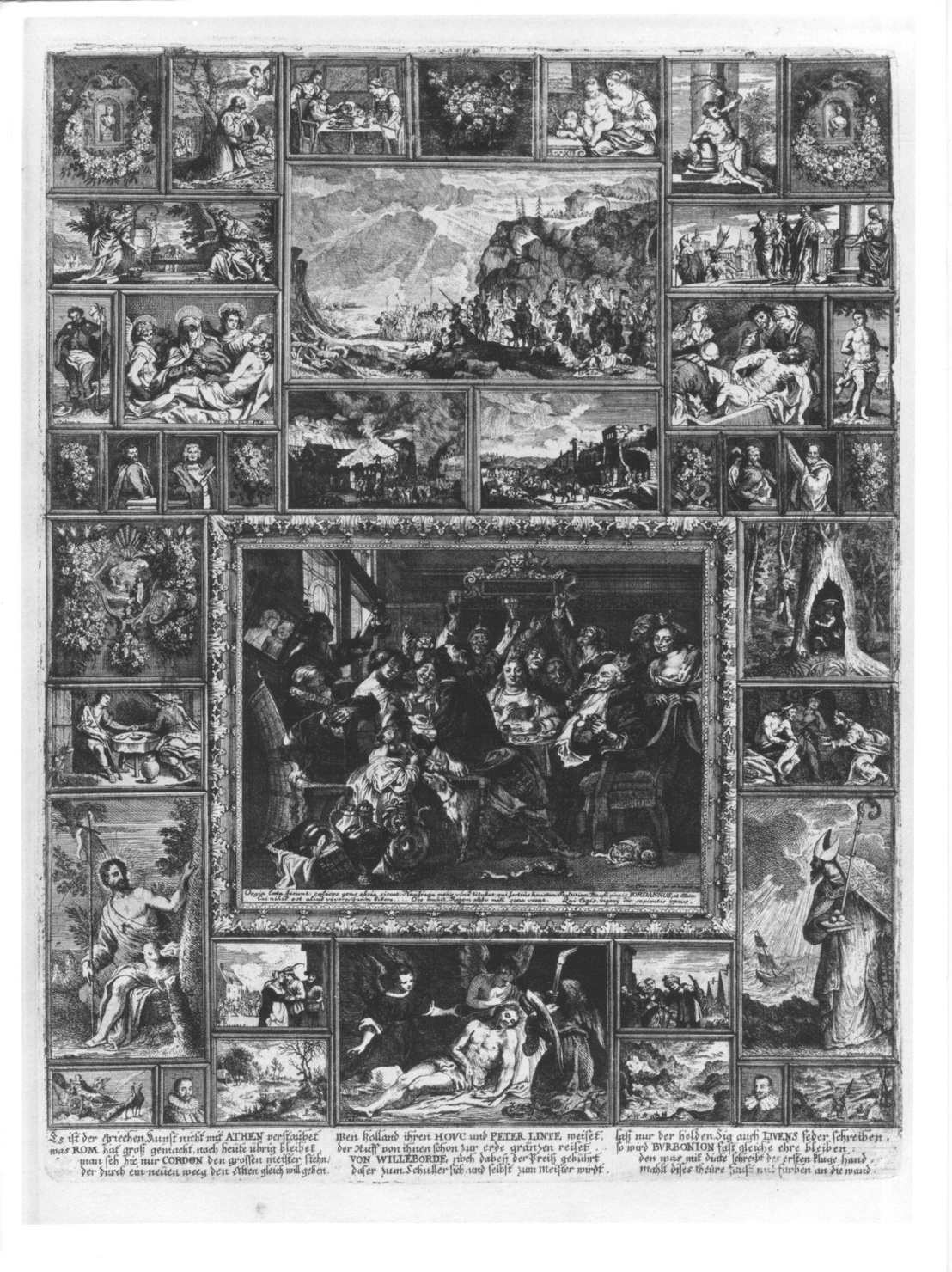 interno di palazzo con quadri (stampa, serie) di De Stampart Francisco, De Prenner Antonio (sec. XVIII)