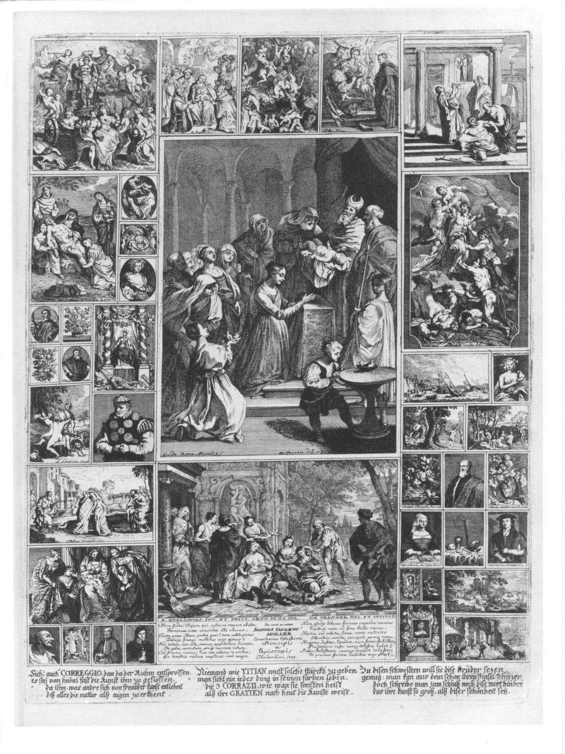 interno di palazzo con quadri (stampa, serie) di De Stampart Francisco, De Prenner Antonio (sec. XVIII)