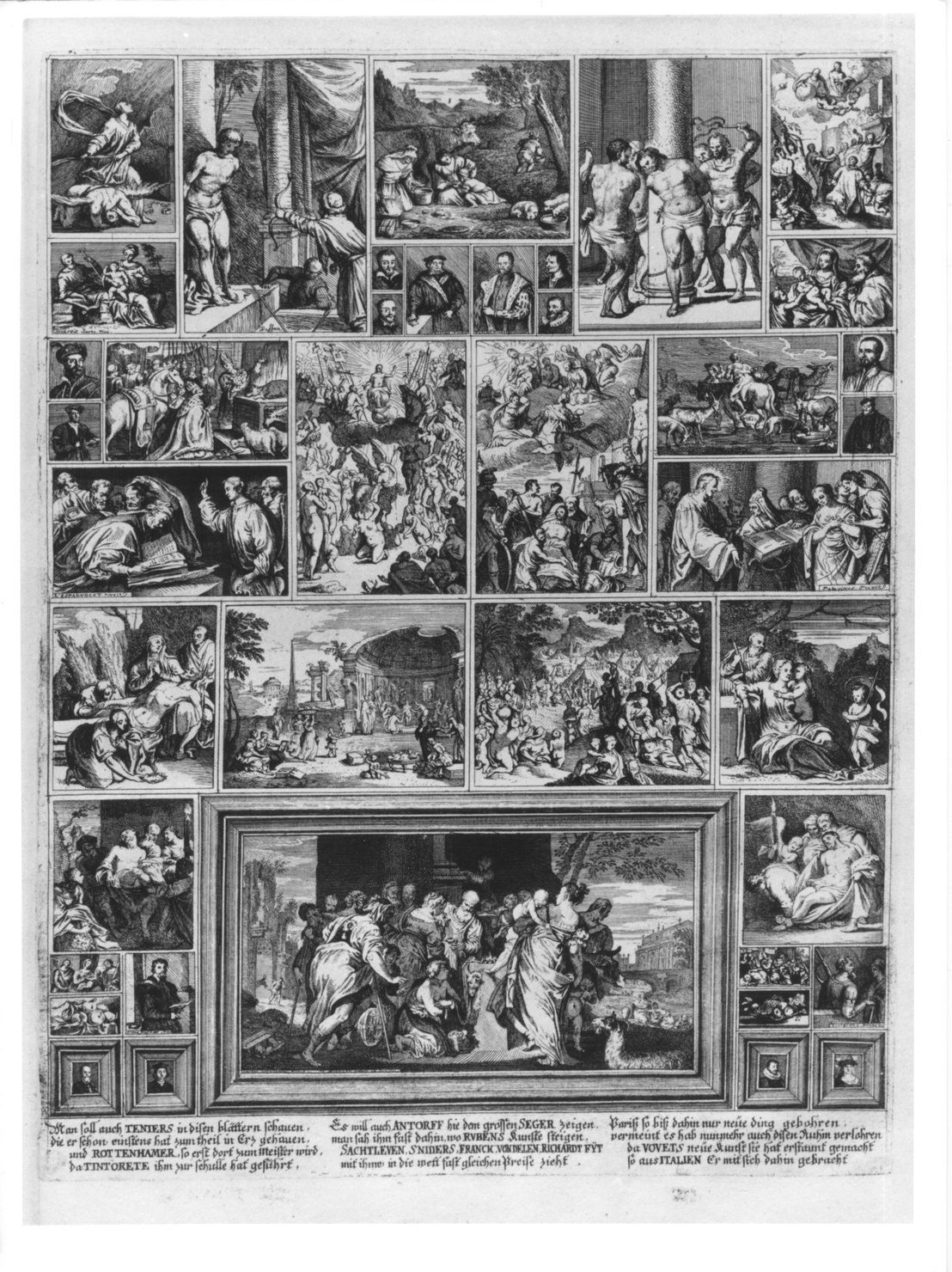 interno di palazzo con quadri (stampa, serie) di De Stampart Francisco, De Prenner Antonio (sec. XVIII)