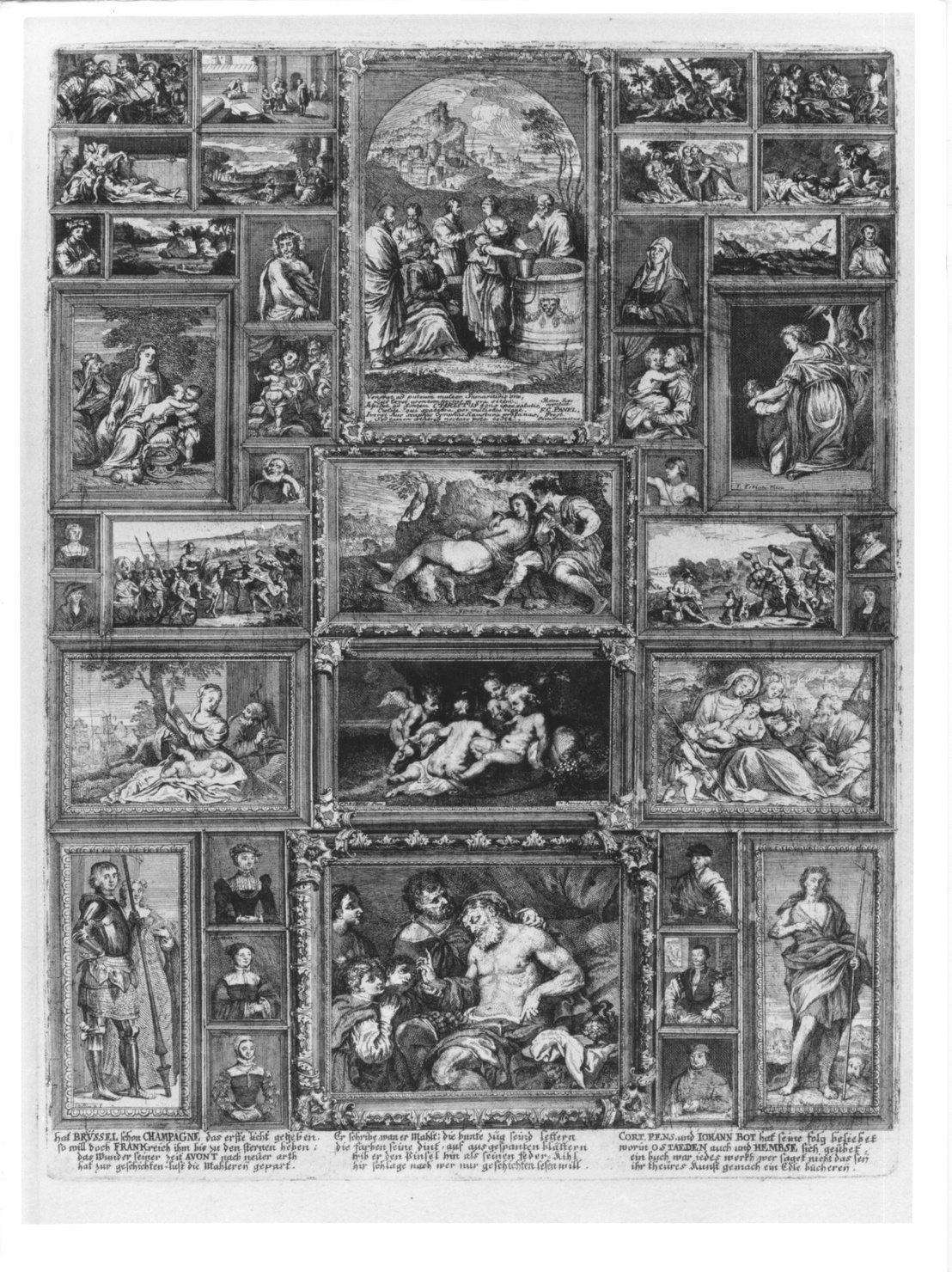 interno di palazzo con quadri (stampa, serie) di De Stampart Francisco, De Prenner Antonio (sec. XVIII)