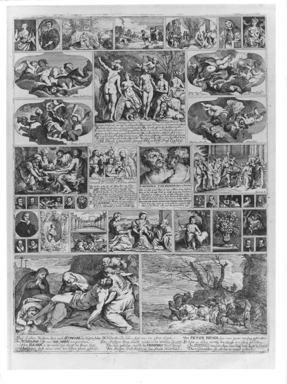 interno di palazzo con quadri (stampa, serie) di De Stampart Francisco, De Prenner Antonio (sec. XVIII)