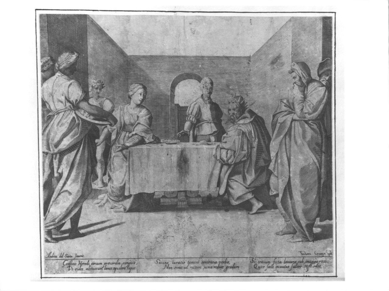 Salome consegna la testa di San Giovanni Battista a Erodiade (stampa, serie) di Krueger Theodor, Andrea d'Agnolo detto Andrea del Sarto (sec. XVII)