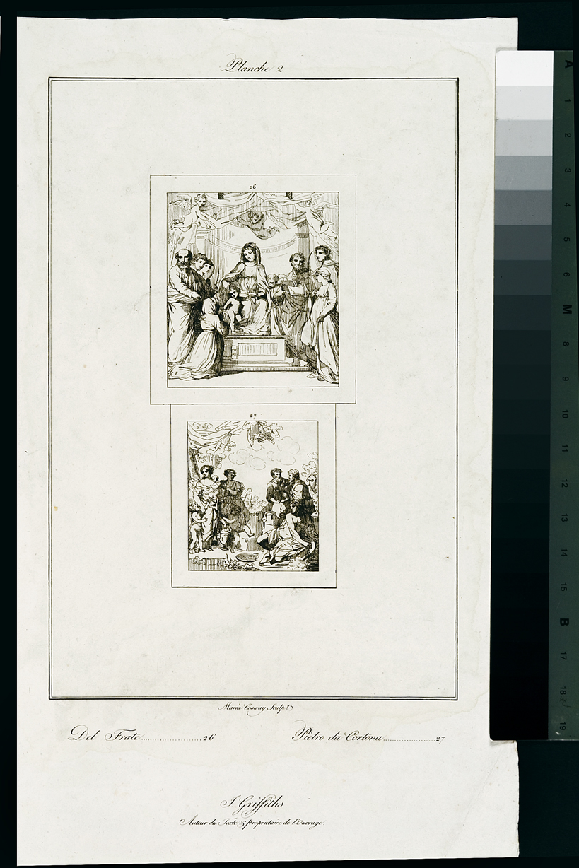 Madonna con Bambino/ figure maschili e figure femminili (stampa, serie) di Cosway Hadfield Maria, Berrettini Pietro detto Pietro da Cortona, Del Frate (inizio sec. XIX)