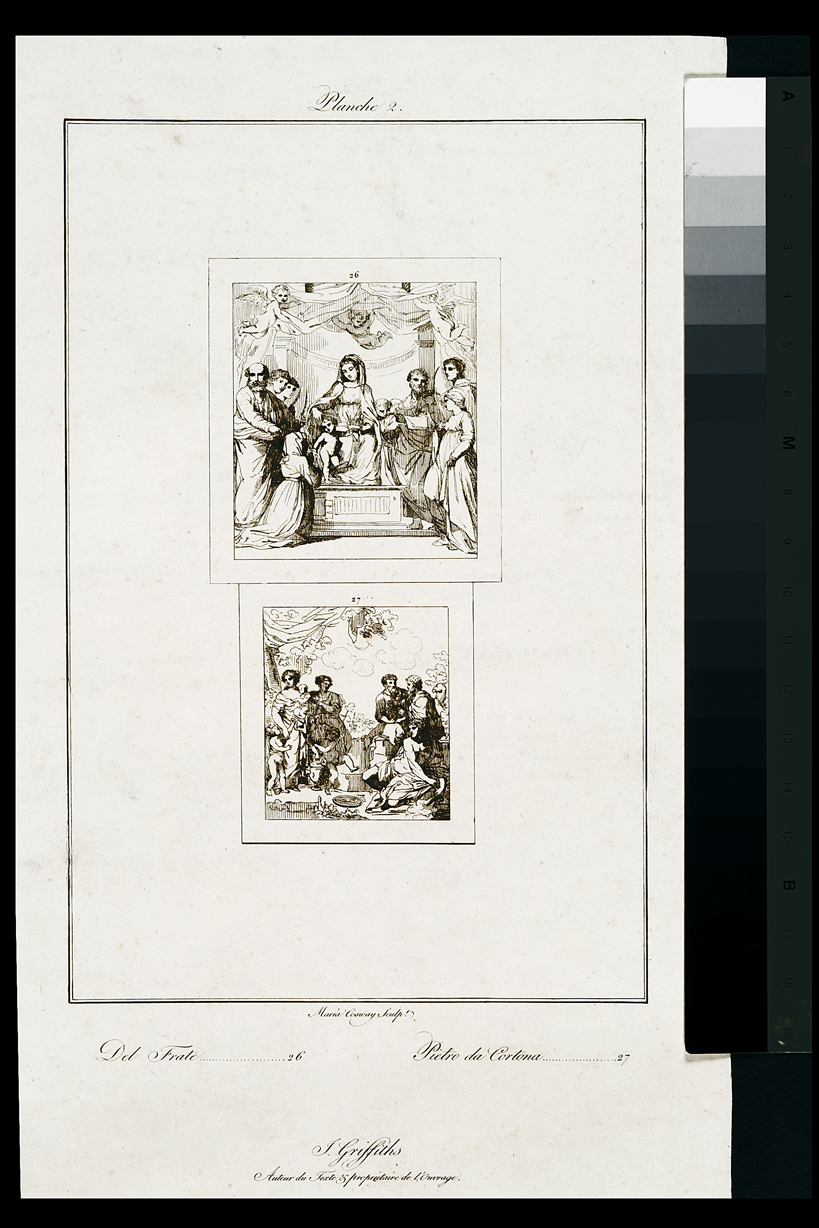 Madonna con Bambino/ figure maschili e figure femminili (stampa, serie) di Cosway Hadfield Maria, Berrettini Pietro detto Pietro da Cortona, Del Frate (inizio sec. XIX)