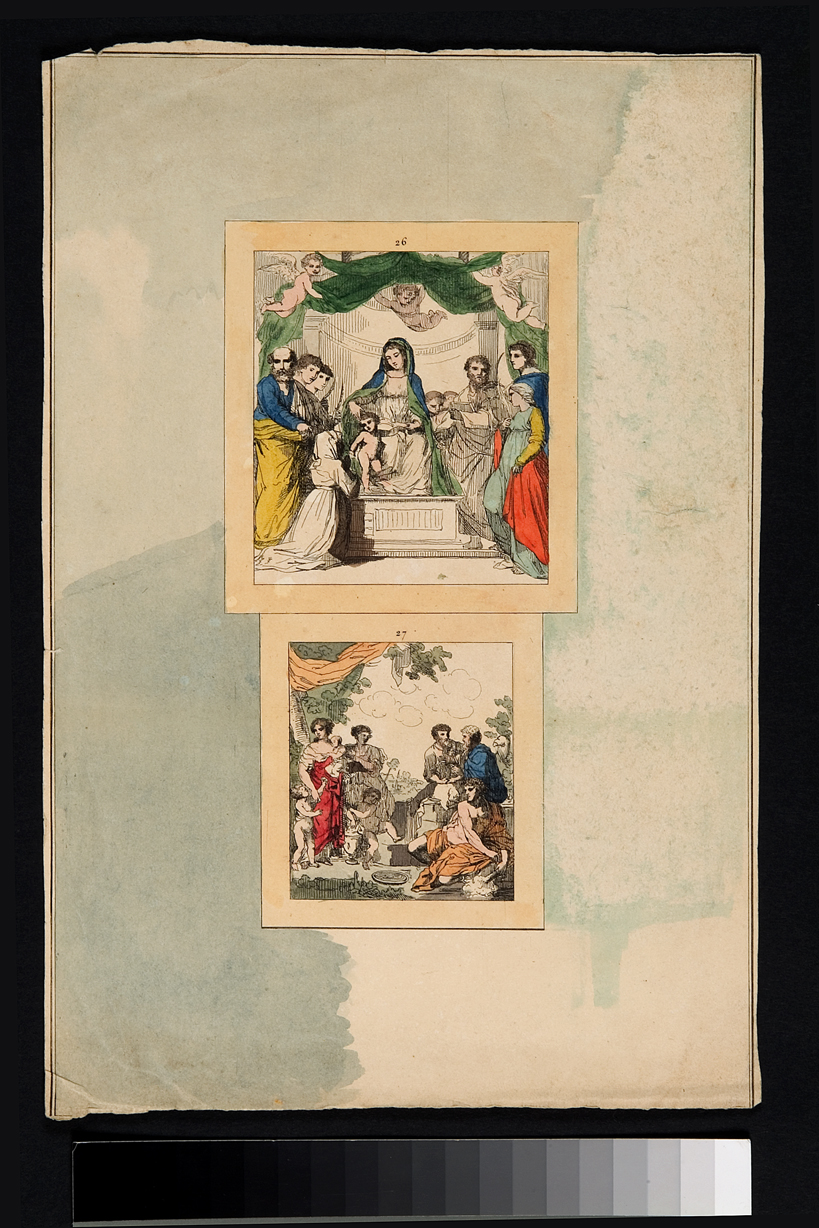 Madonna con Bambino/ figure maschili e figure femminili (stampa, serie) di Cosway Hadfield Maria, Berrettini Pietro detto Pietro da Cortona, Del Frate (inizio sec. XIX)