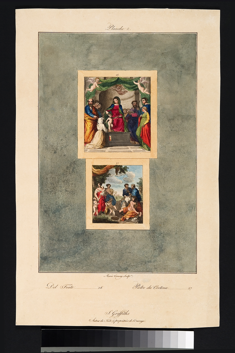 Madonna con Bambino/ figure maschili e figure femminili (stampa, serie) di Cosway Hadfield Maria, Berrettini Pietro detto Pietro da Cortona, Del Frate (inizio sec. XIX)