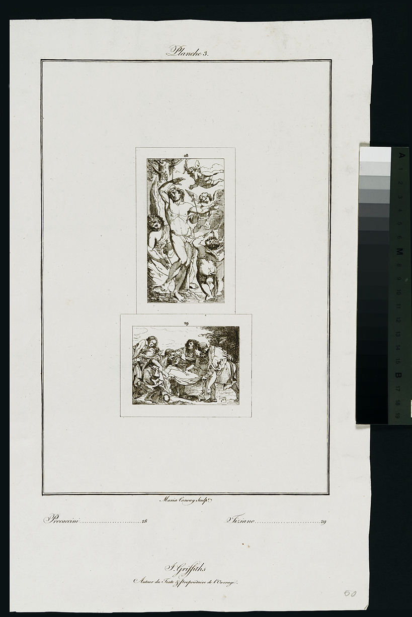 San Sebastiano curato dagli angeli / Cristo morto (stampa, serie) di Cosway Hadfield Maria, Vecellio Tiziano, Procaccini Camillo (inizio sec. XIX)