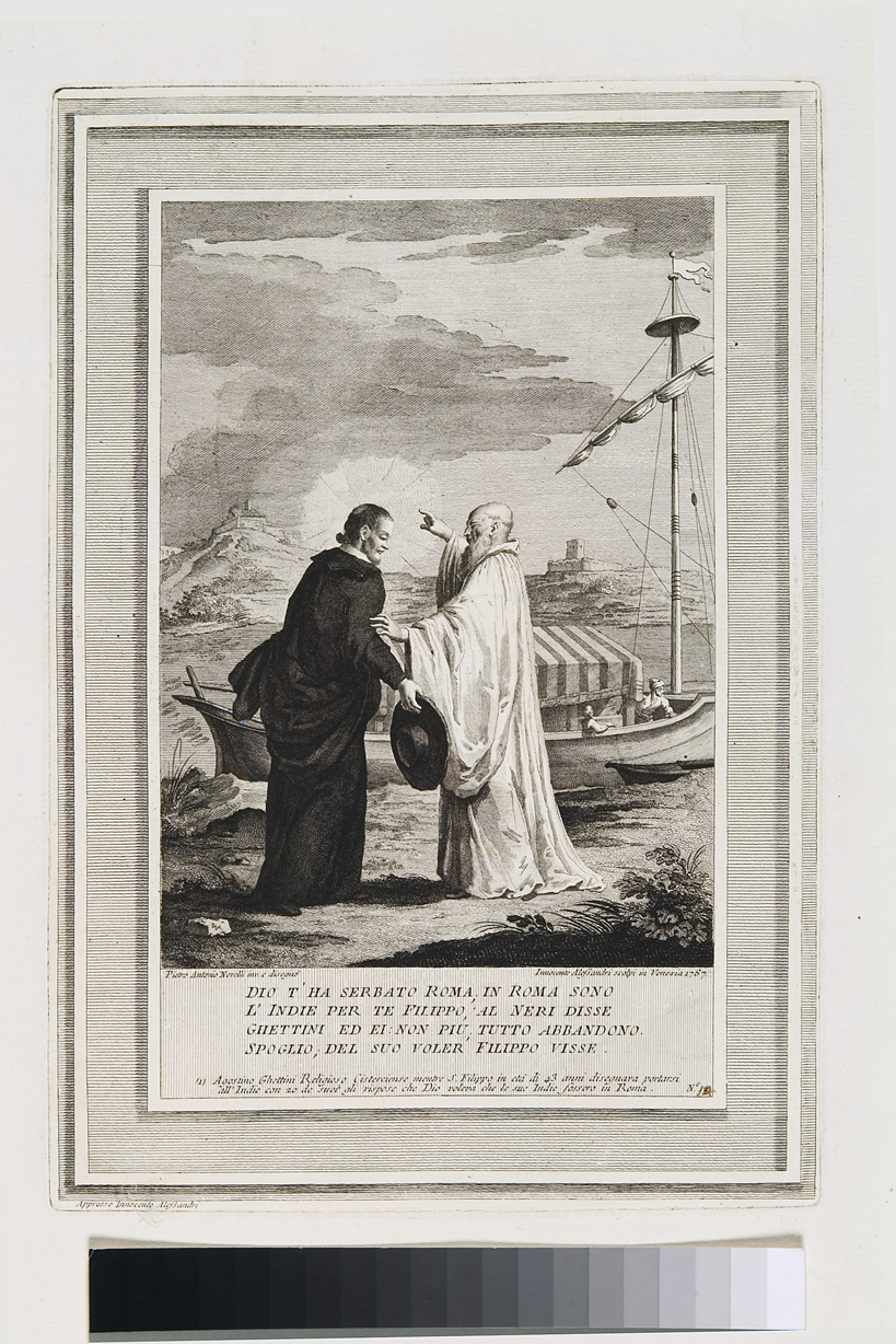 San Filippo Neri incontra l'abate Ghetini (stampa, serie) di Novelli Pietro Antonio, Alessandri Innocente (seconda metà sec. XVIII)