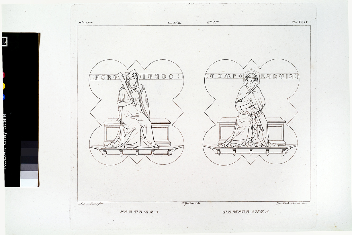 Fortezza / Temperanza, Fortezza / Temperanza (stampa, serie) di Gozzini Vincenzo, Lasinio Giovanni Paolo, Andrea Pisano (primo quarto sec. XIX)