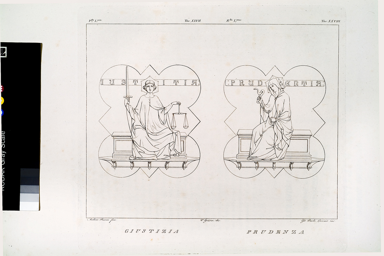 Giustizia / Prudenza, Giustizia / Prudenza (stampa, serie) di Gozzini Vincenzo, Lasinio Giovanni Paolo, Andrea Pisano (primo quarto sec. XIX)