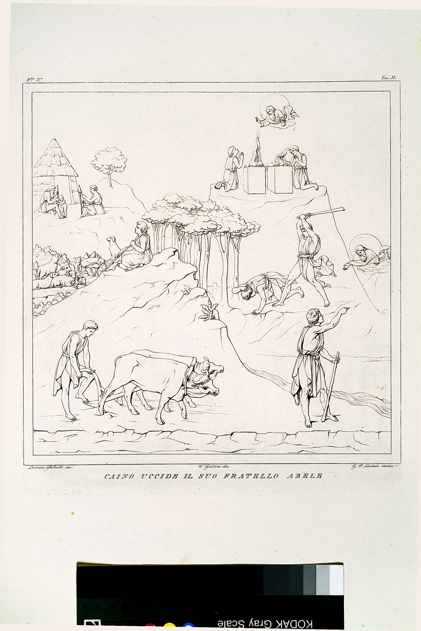 Caino uccide il suo fratello Abele, Caino e Abele (stampa, serie) di Gozzini Vincenzo, Lasinio Giovanni Paolo, Ghiberti Lorenzo (primo quarto sec. XIX)
