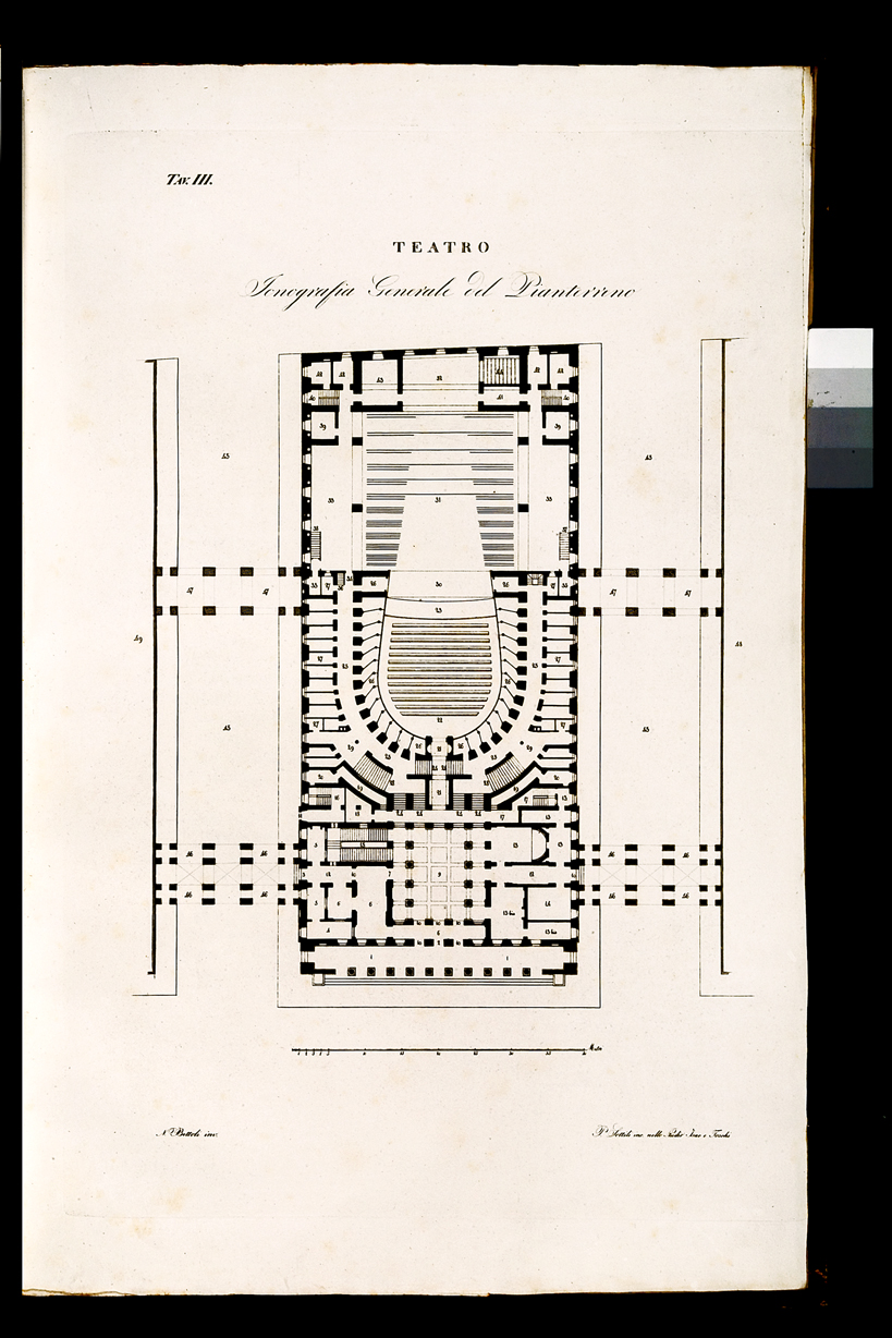Teatro, veduta del teatro (stampa, serie) di Sottili Pietro, Bettoli Nicolò (primo quarto sec. XIX)