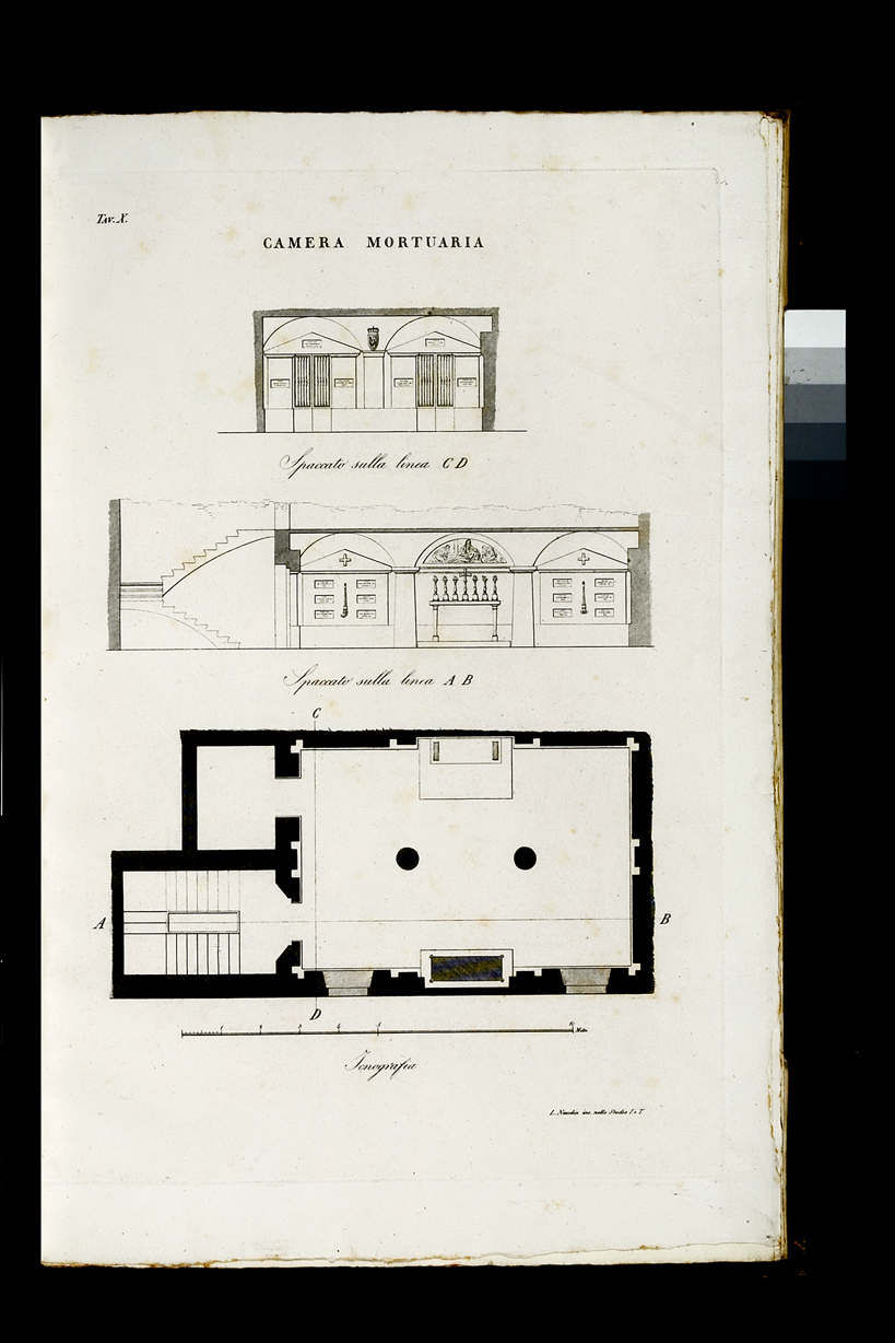 Camera mortuaria, pianta della camera mortuaria (stampa, serie) di Sottili Pietro, Naudin (primo quarto sec. XIX)