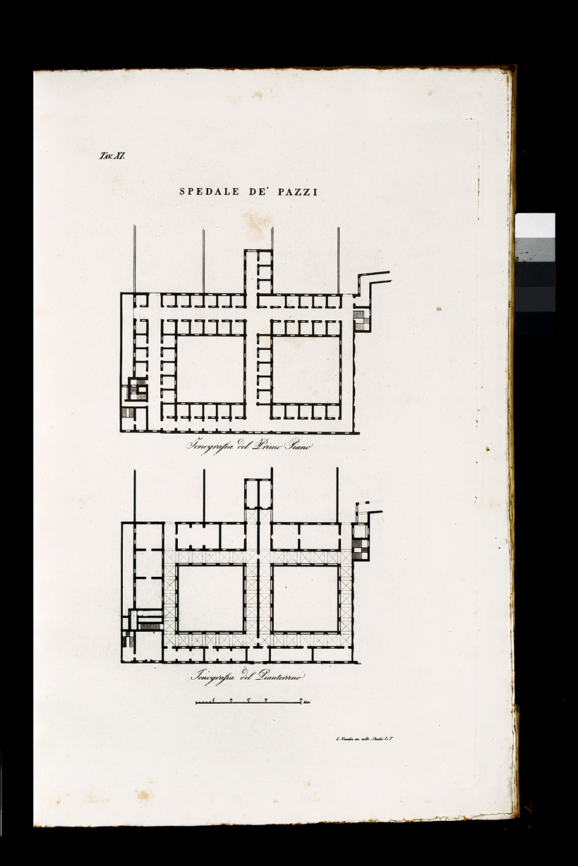 Spedale de' Pazzi, pianta di un palazzo (stampa, serie) di Sottili Pietro, Naudin (primo quarto sec. XIX)