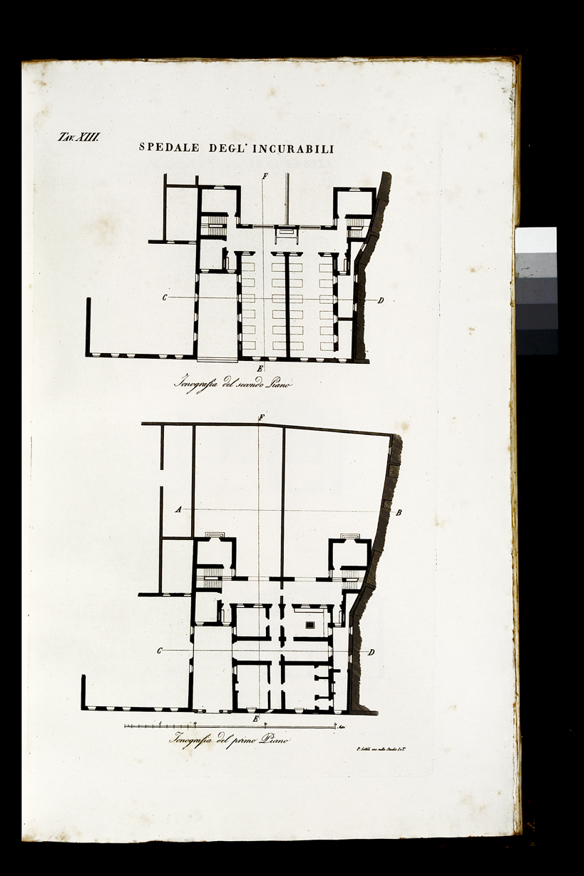 Spedale degl'Incurabili, pianta di un palazzo (stampa, serie) di Sottili Pietro (primo quarto sec. XIX)