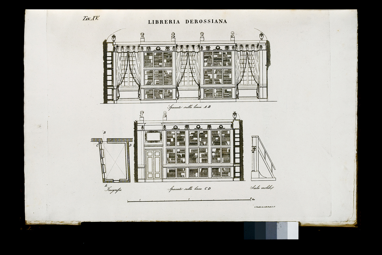 Libreria derossiana, veduta di un palazzo (stampa, serie) di Naudin (primo quarto sec. XIX)