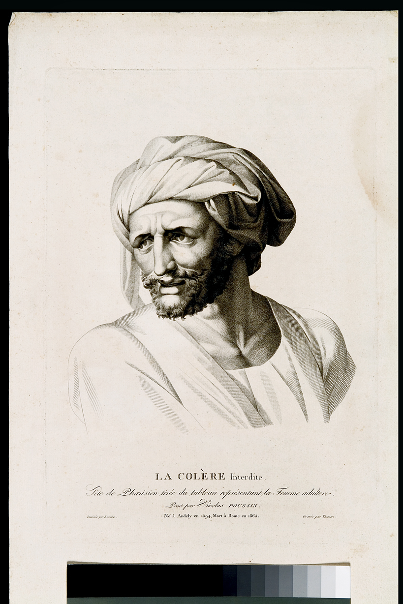 Cristo e l'adultera, testa d'uomo con turbante (stampa) di Lemire Antoine, Tassaert Jean Joseph Francois, Poussin Nicolas (primo quarto sec. XIX)