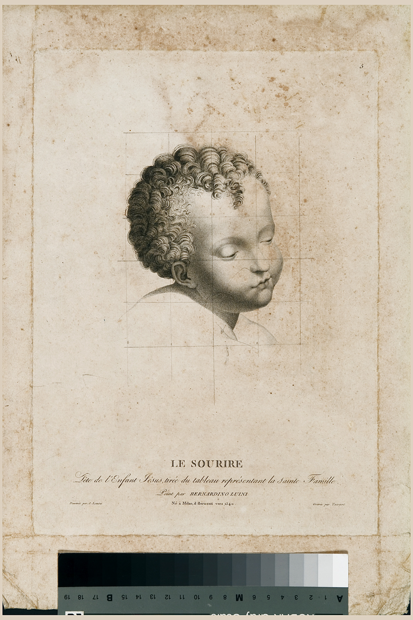 testa di San Giovanni Battista bambino (stampa) di Lemire Antoine, Tassaert Jean Joseph Francois, Luini Bernardino (primo quarto sec. XIX)