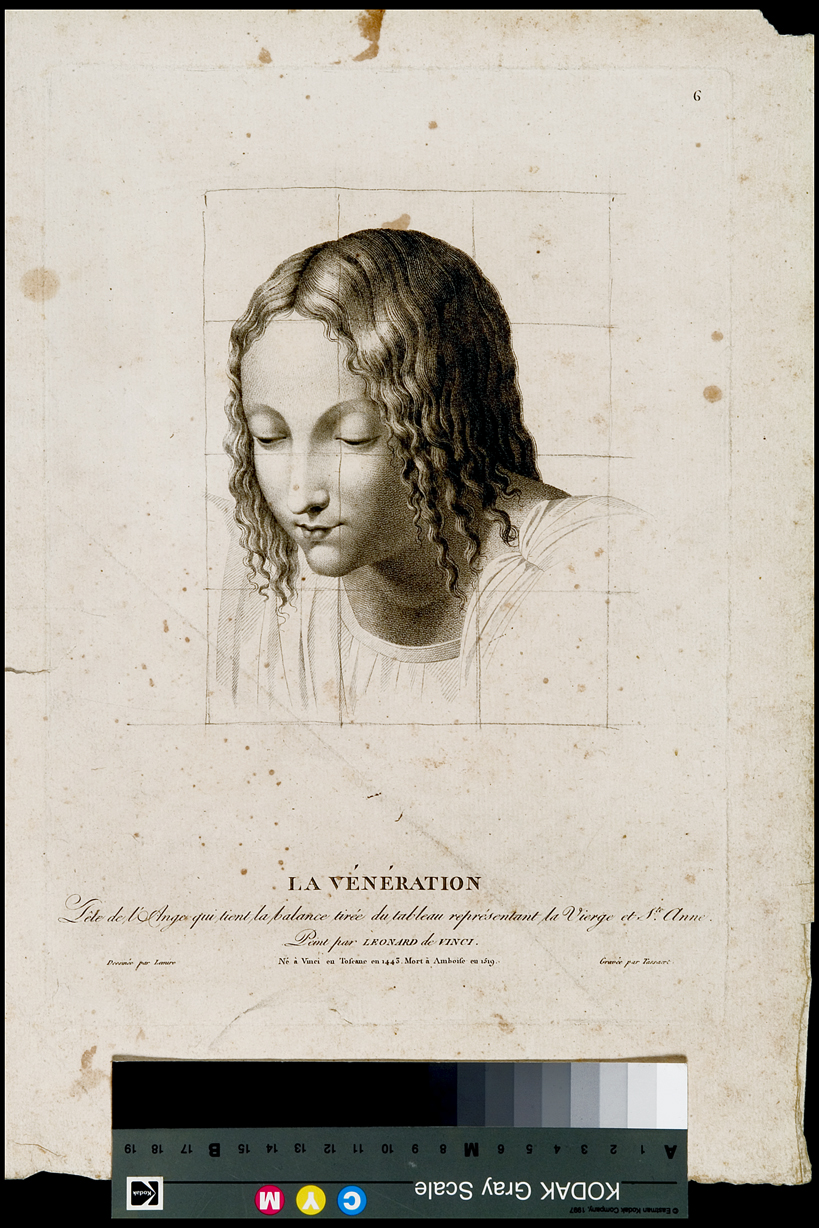 testa di angelo (stampa) di Lemire Antoine, Tassaert Jean Joseph Francois, Leonardo da Vinci (primo quarto sec. XIX)