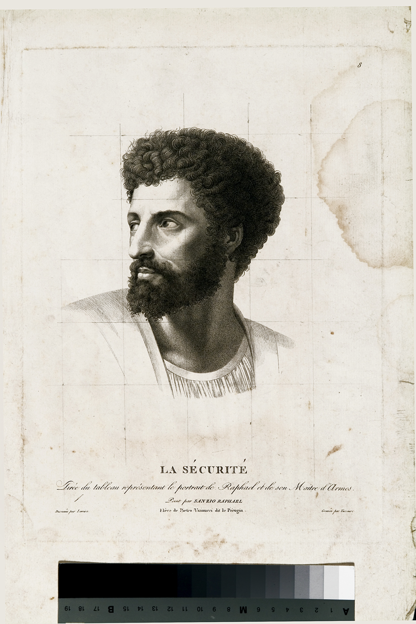 Doppio ritratto, testa d'uomo con barba (stampa) di Lemire Antoine, Tassaert Jean Joseph Francois, Sanzio Raffaello (primo quarto sec. XIX)