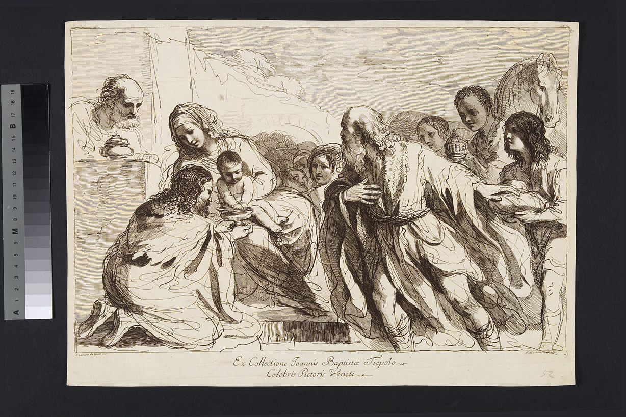 adorazione dei Magi (stampa) di Bartolozzi Francesco, Barbieri Giovan Francesco detto Guercino (fine/inizio secc. XVIII/ XIX)