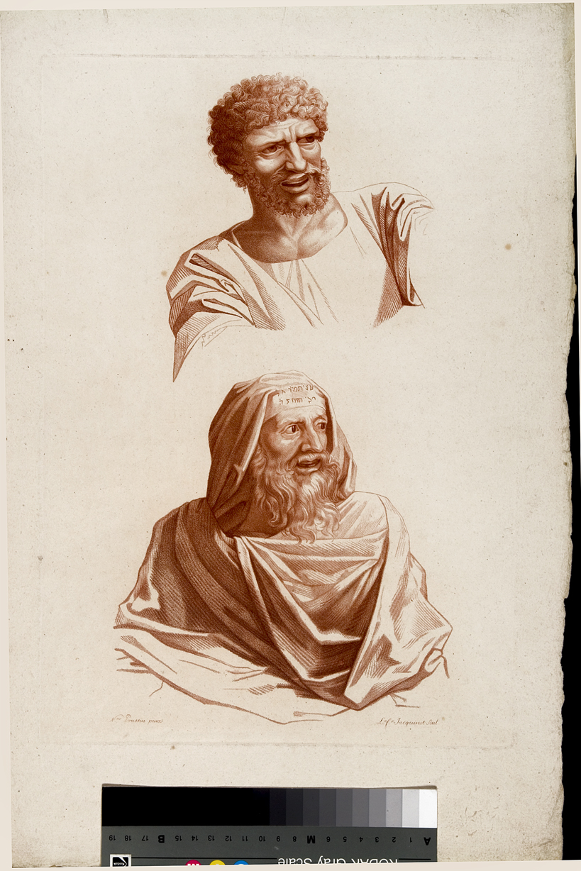 Cristo e l'adultera / La confessione, figura maschile (stampa) di Jacquinot Louise Françoise, Poussin Nicolas (terzo quarto sec. XIX)