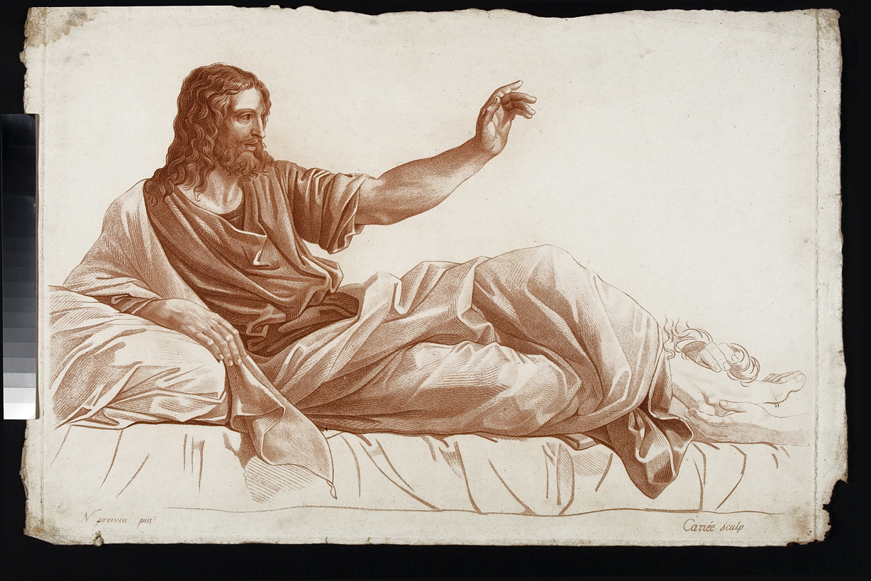 La confessione, figura maschile distesa (stampa) di Carré Jules Ferdinand, Poussin Nicolas (sec. XIX)