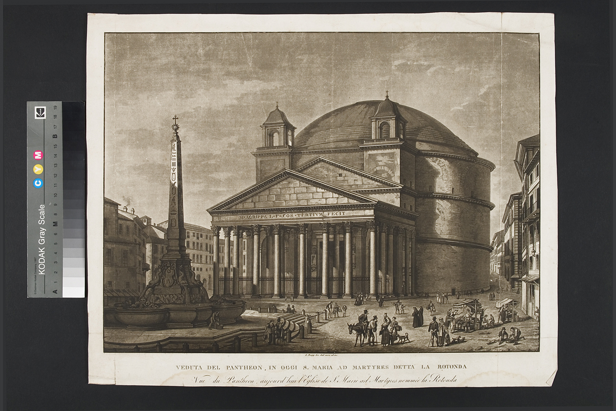 Veduta del Pantheon, in oggi S. Maria ad martyres detta la Rotonda, veduta del Pantheon in Roma (stampa) di Rupp Ladislaus (sec. XIX)