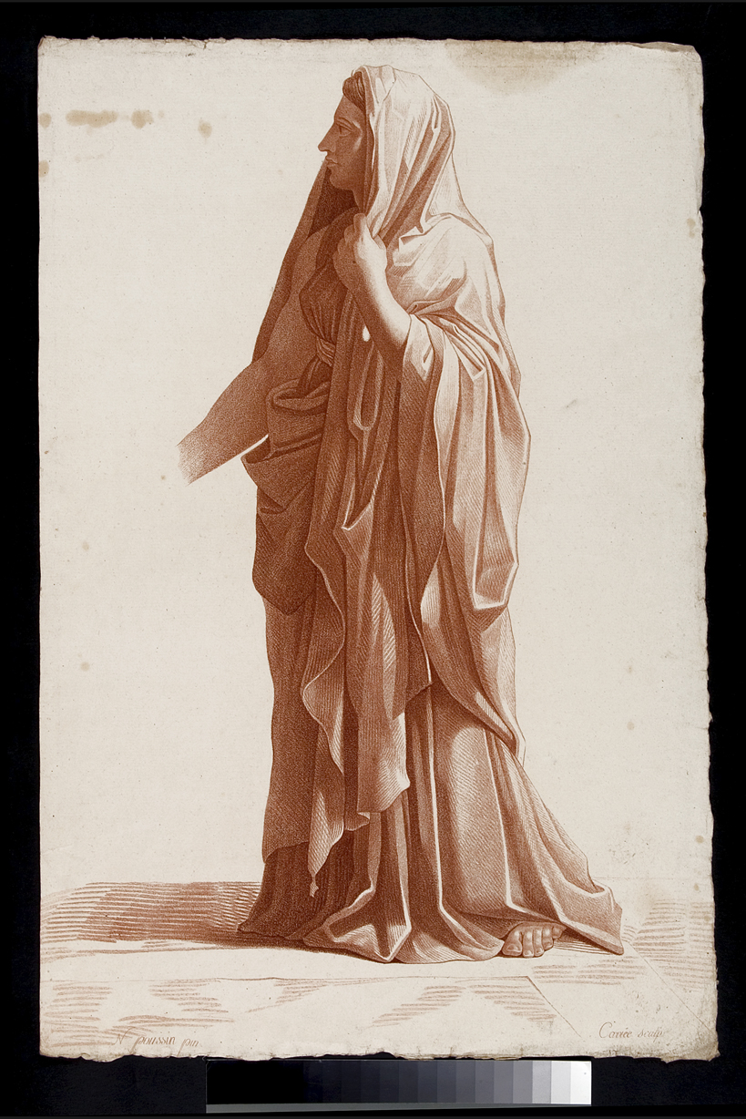 Mosè bambino calpesta la corona del Faraone, figura femminile velata (stampa) di Carré Jules Ferdinand, Poussin Nicolas (sec. XIX)