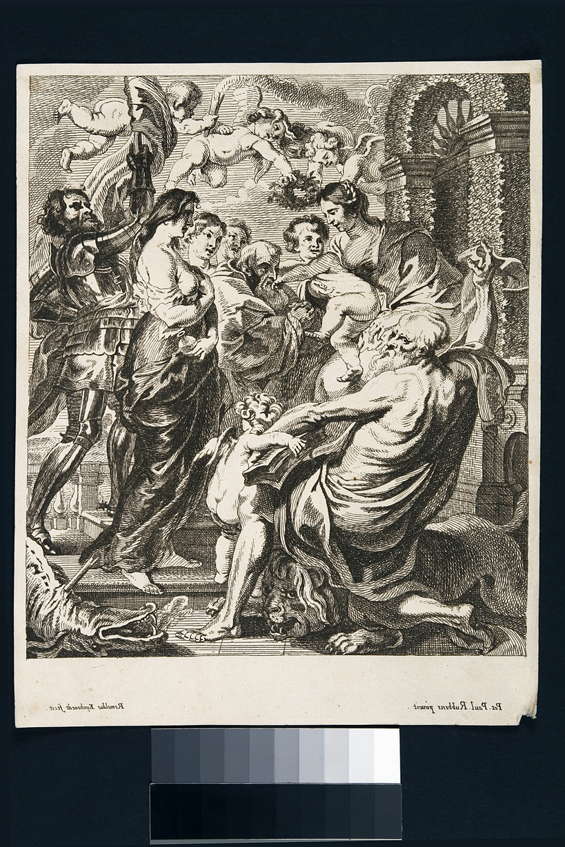 Madonna col Bambino tra San Giorgio, Santa Maria Maddalena e San Girolamo (stampa smarginata) di Eynhoudts Rombout, Rubens Pieter Paul (sec. XVII)