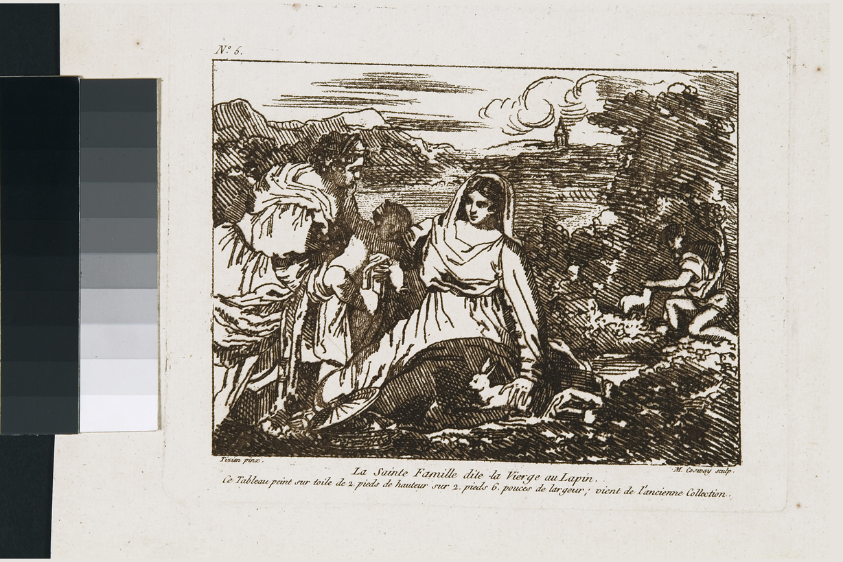 Madonna del coniglio, Madonna con Bambino e Sant'Anna (stampa, serie) di Cosway Hadfield Maria, Vecellio Tiziano (sec. XIX)