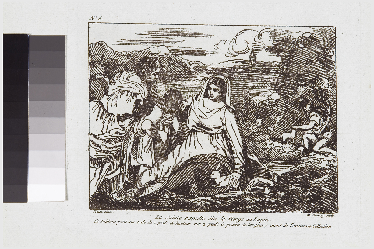 Madonna del coniglio, Madonna con Bambino e Sant'Anna (stampa, serie) di Cosway Hadfield Maria, Vecellio Tiziano (sec. XIX)