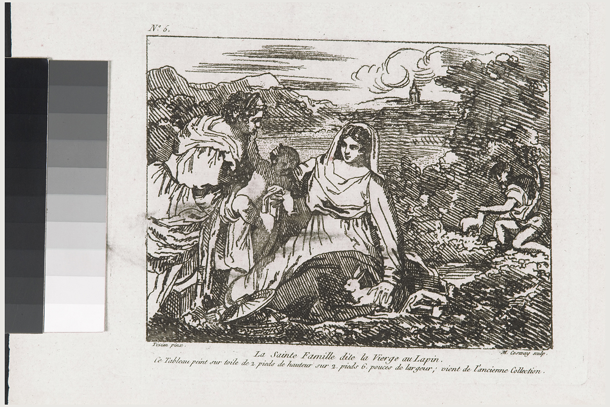 Madonna del coniglio, Madonna con Bambino e Sant'Anna (stampa, serie) di Cosway Hadfield Maria, Vecellio Tiziano (sec. XIX)