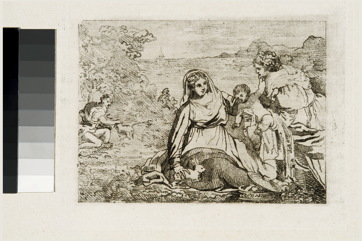 Madonna del coniglio, Madonna con Bambino e Sant'Anna (stampa, serie) di Cosway Hadfield Maria, Vecellio Tiziano (sec. XIX)