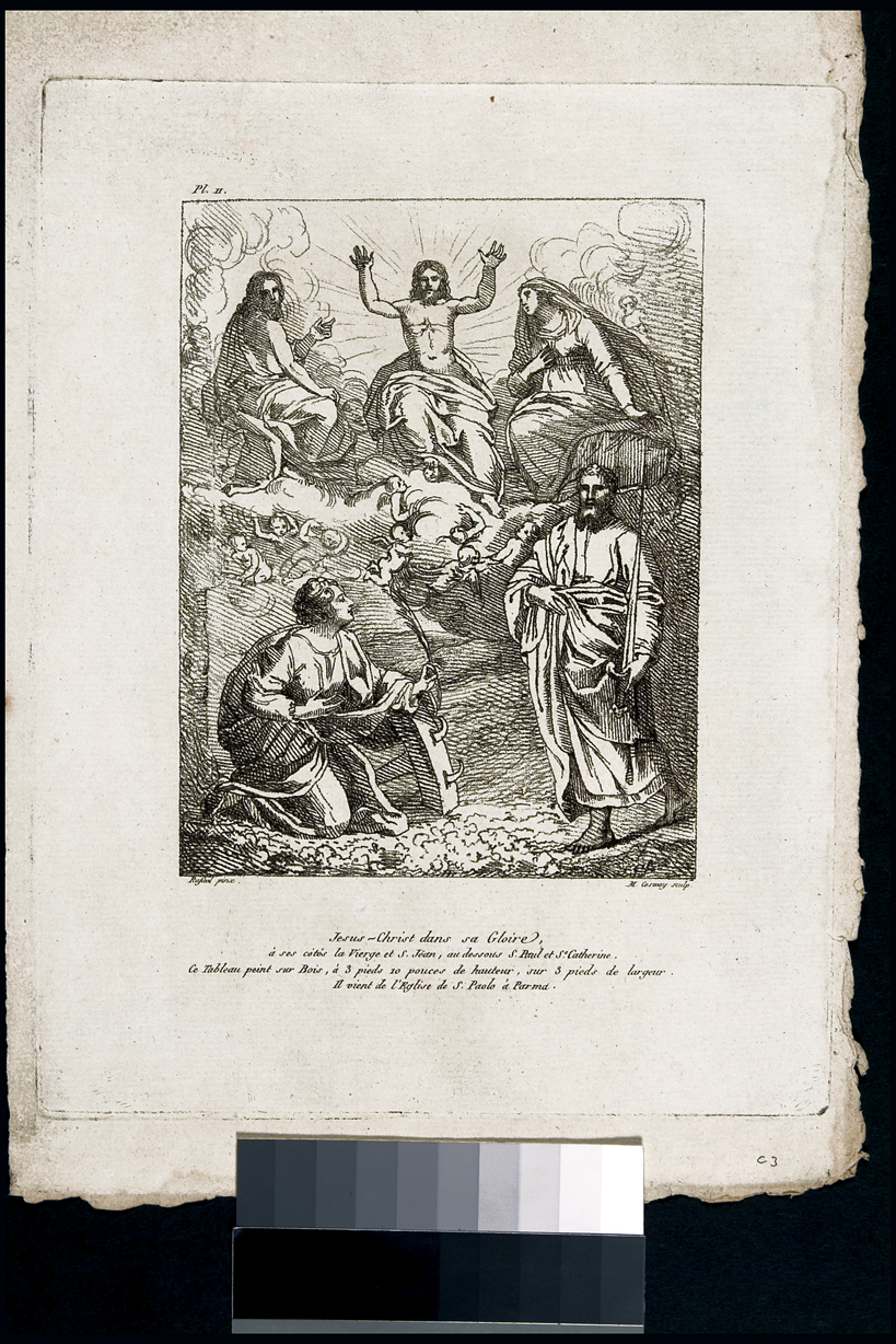 Gloria di Cristo, Cristo in gloria con Santa Caterina d'Alessandria e San Paolo (stampa, serie) di Cosway Hadfield Maria (sec. XIX)