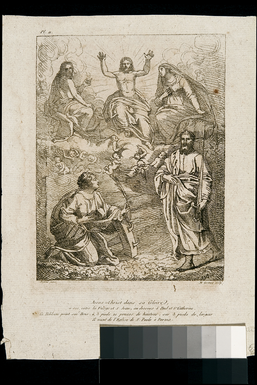 Gloria di Cristo, Cristo in gloria con Santa Caterina d'Alessandria e San Paolo (stampa, serie) di Cosway Hadfield Maria (sec. XIX)