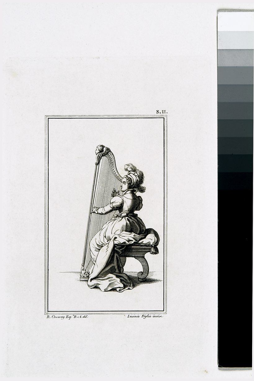figura femminile che suona l'arpa (stampa) di Lasinio Giovanni Paolo, Cosway Richard (sec. XIX)