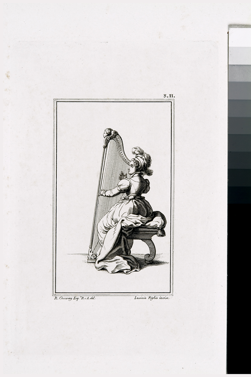 figura femminile che suona l'arpa (stampa) di Lasinio Giovanni Paolo, Cosway Richard (sec. XIX)
