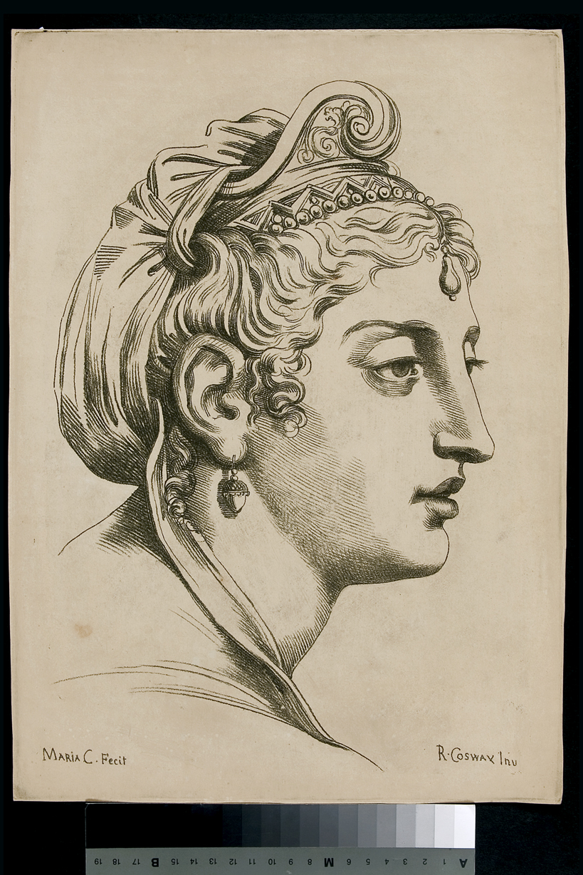 testa di donna (stampa tagliata) di Cosway Hadfield Maria, Cosway Richard (sec. XIX)