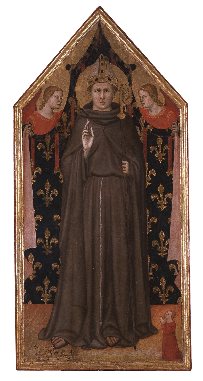 San Ludovico di tolosa e angeli reggicortina (dipinto, opera isolata) di Maestro di San Martino alla Palma (primo quarto sec. XIV)